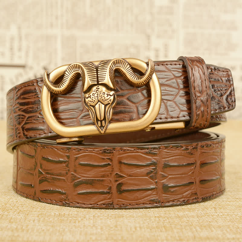 Men's Goat Head Crocodile Print Automatic Buckle Leather Belt