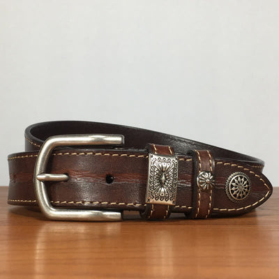 Men's Vintage Rivet Decor Full Grain Leather Belt
