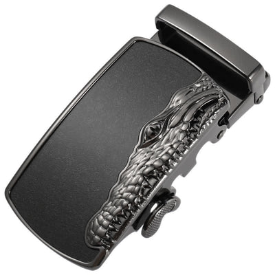 Men's DIY Black Crocodile Head Automatic Buckle Leather Belt