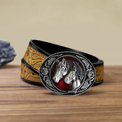 Men's DIY Horse And Colt Enameled Buckle Leather Belt