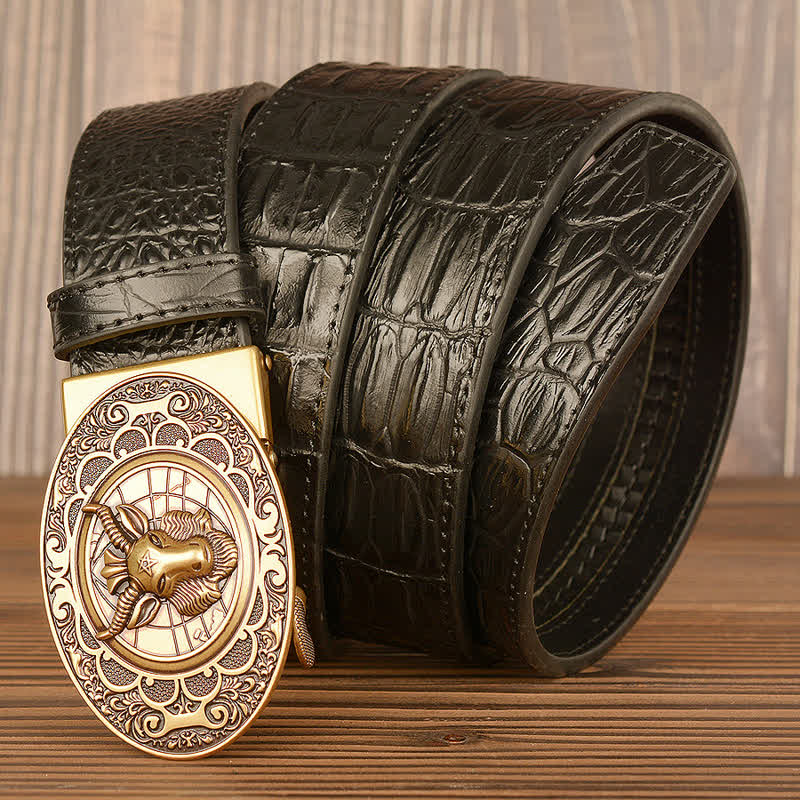 Men's Wild Goat Alligator Pattern Leather Belt