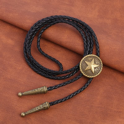 Five-Pointed Star Braided Leather Cord Bolo Tie