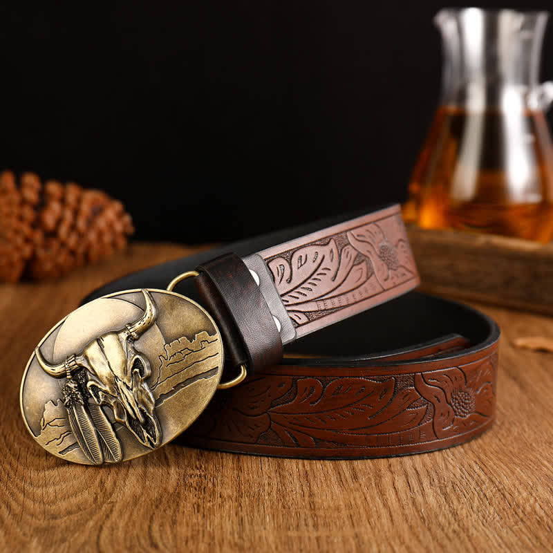 Men's Ethic Mad Bull Head Buckle Leather Belt