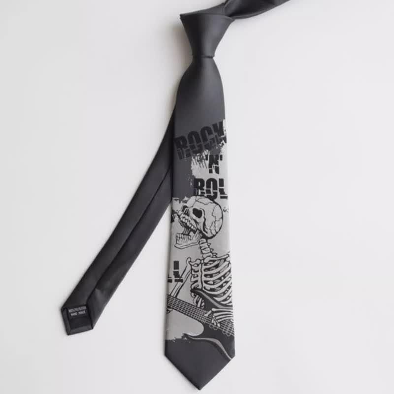 Men's Rock Punk Dark Gray Skull Necktie