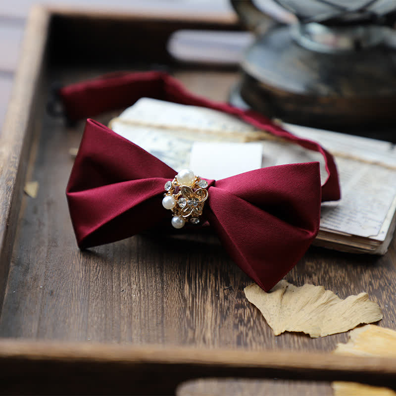 Men's Flowers Pearl Satin Bow Tie