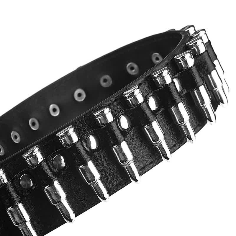 Black Punk Rock Bullets Rivet Studded Leather Belt