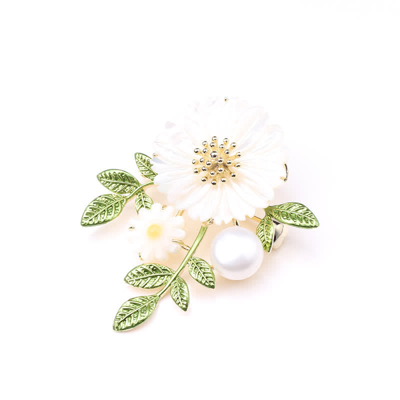 Women's Romantic Daisy Shell Pearl Brooch