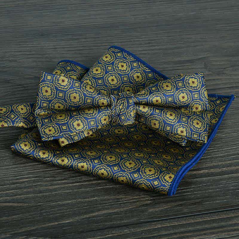 2Pcs Men's Flower Dots Formal Wedding Bow Tie Set