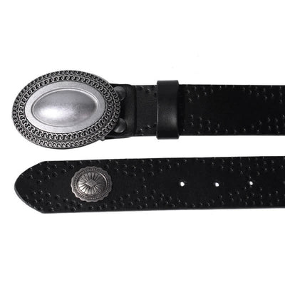 Men's Vintage Looking Oval Buckle Rivet Leather Belt