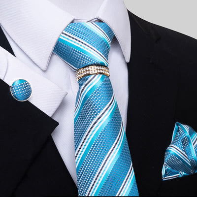 4Pcs Men's Striped Necktie Set With Tie Ring