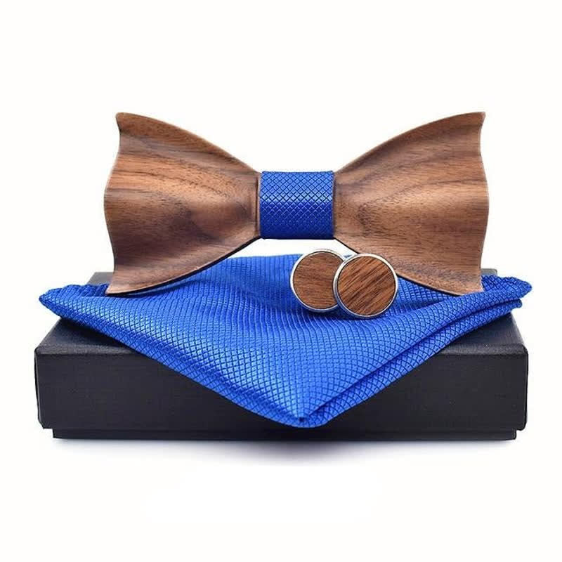 3Pcs Men's Small Checkered Wooden Bow Tie Set