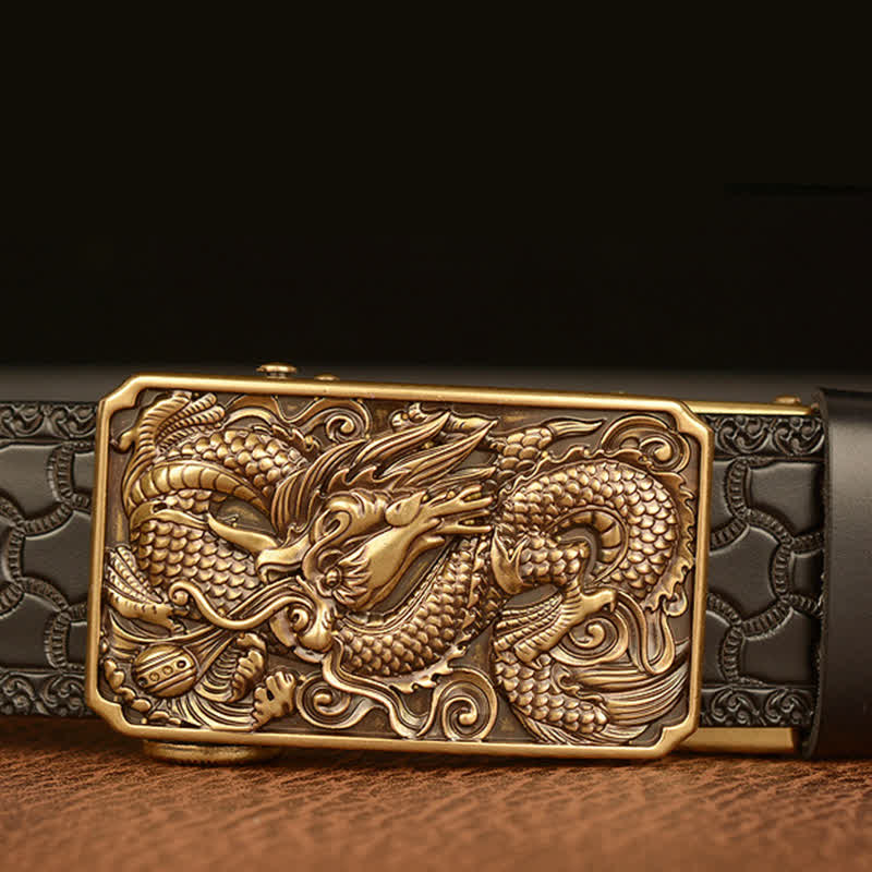 Men's Dragon Square Buckle Leather Belt