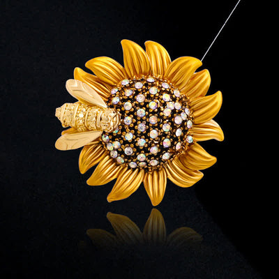 Women's Vivid Sunflower Lovely Bee Brooch