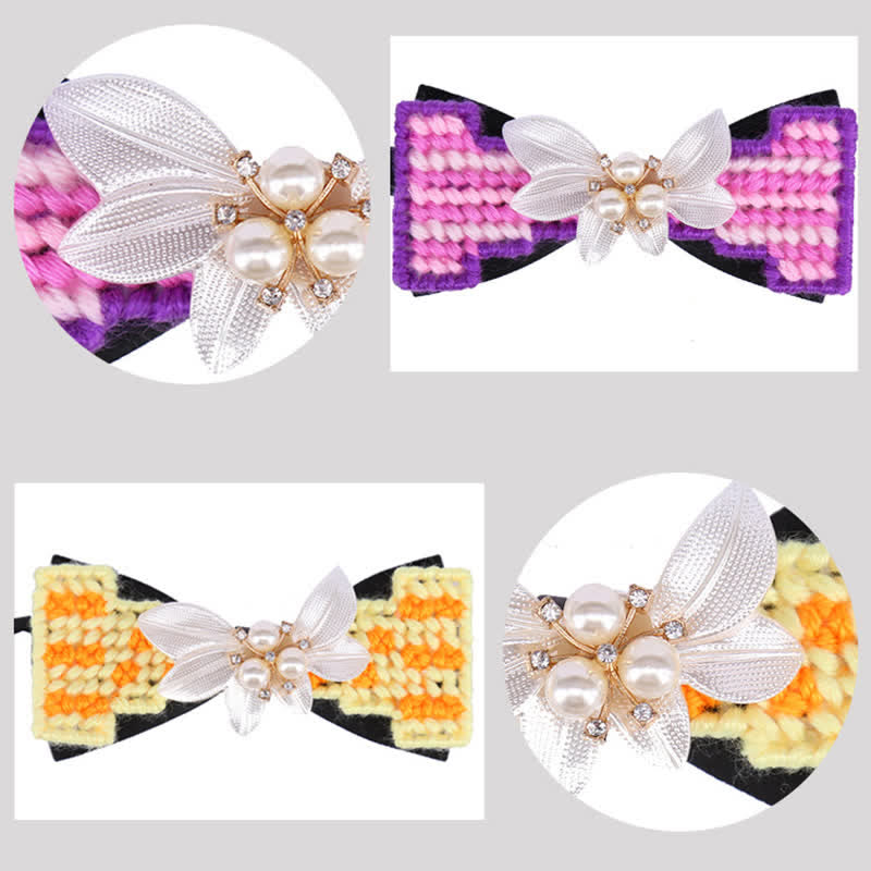 Men's Wool Weave Pearl Rinestone Flower Bow Tie