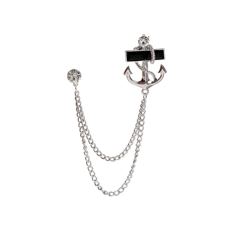 Men's Black Gem Anchor Chain Brooch