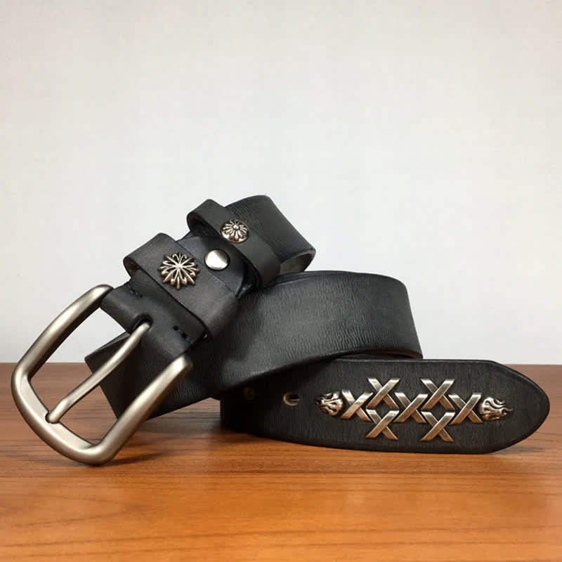 Men's Retro Decorative Carving Rivet Leather Belt