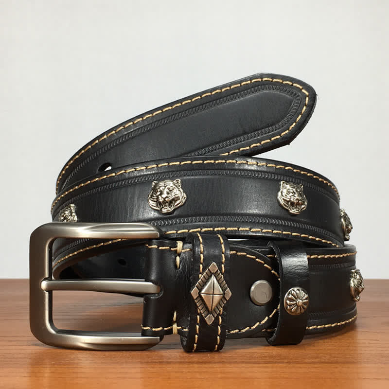 Unique Tiger Shape Rivet Studded Leather Belt