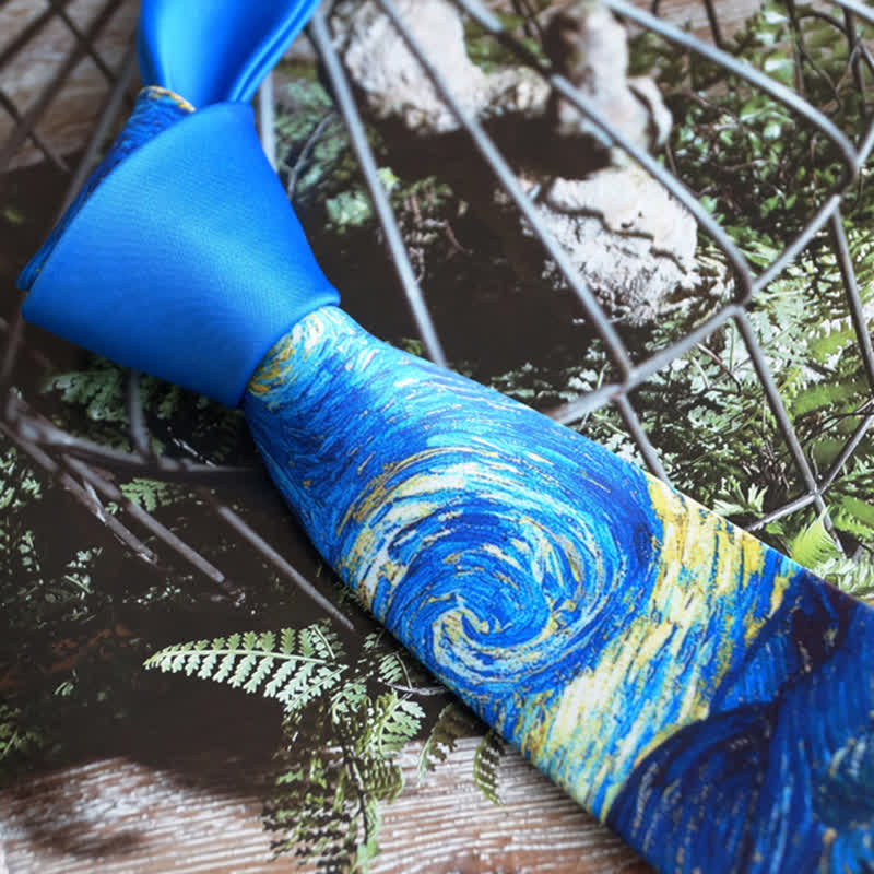 Men's Blue Painting Starry Night Necktie