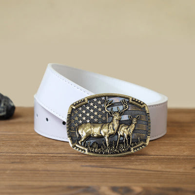 Men's DIY Deer Hunter American Flag Buckle Leather Belt