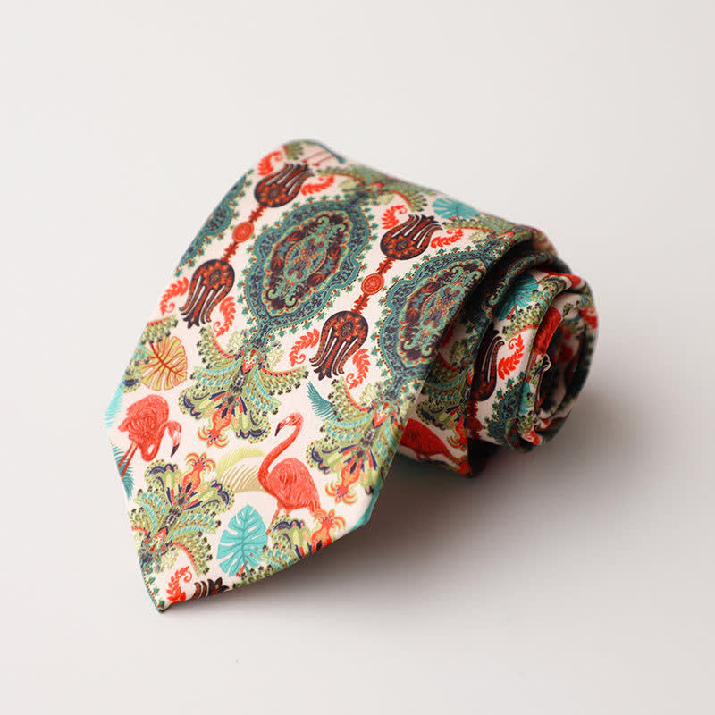 Men's Floral Animal Garden Scene Pattern Necktie