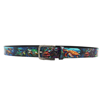 Colorful Turtle Sea Animal Printed Leather Belt