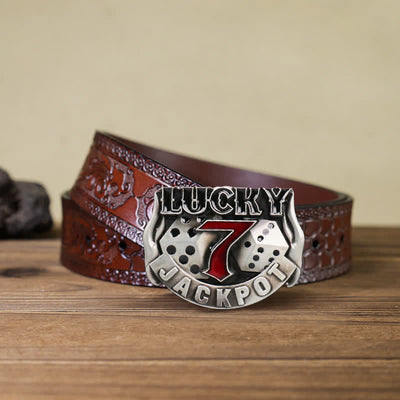 Men's DIY Lucky 7 Dice Buckle Leather Belt