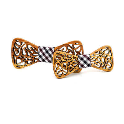 2Pcs Men's Parent-child Hollow Wooden Bow Tie