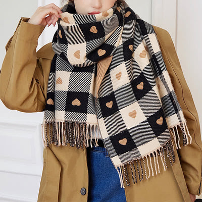 Women's Winter Cape Love Checkerboard Scarf