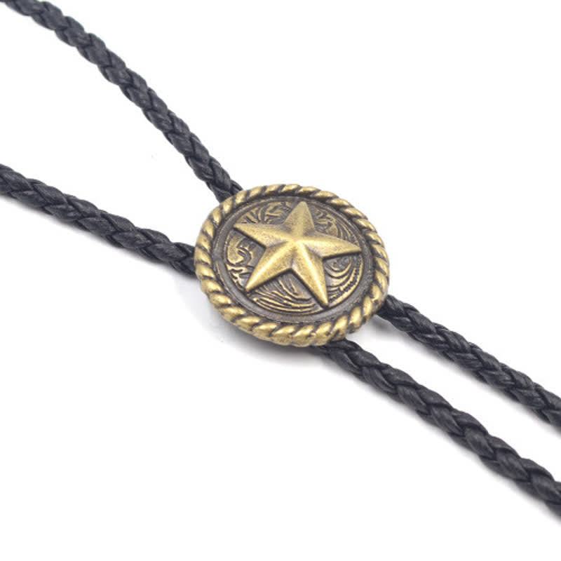 Five-Pointed Star Braided Leather Cord Bolo Tie