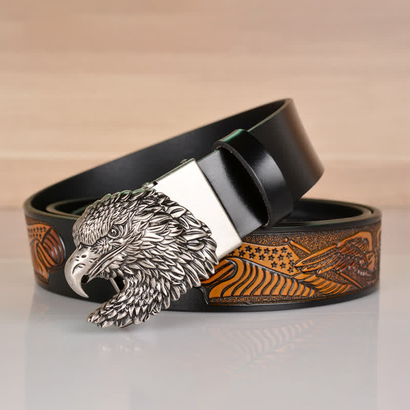 Men's Intricate Eagle Head Automatic Buckle Leather Belt