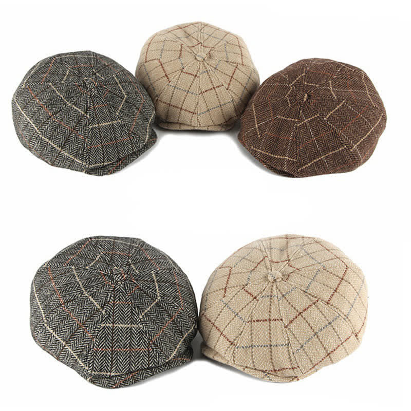 British Plaid Octagonal Cabbie Beret Cap