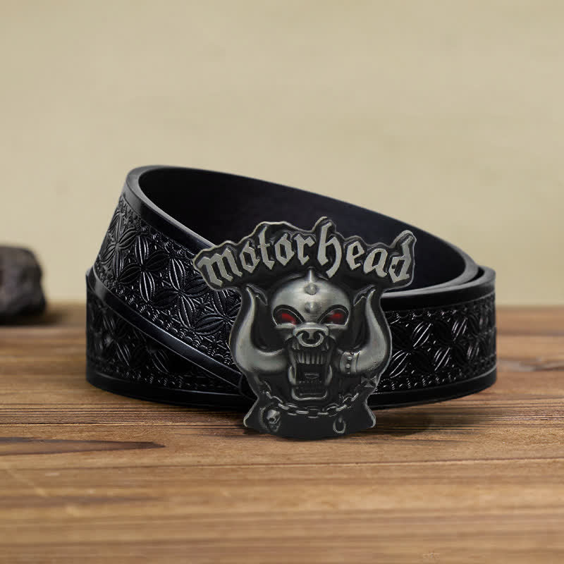 Men's DIY Motor Head Skull Enamel Buckle Leather Belt