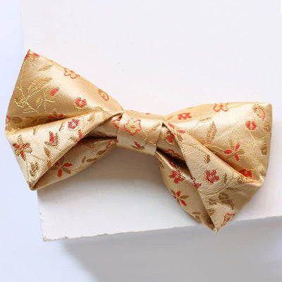 Men's lustrous Yellow & Red Flowers Bow Tie