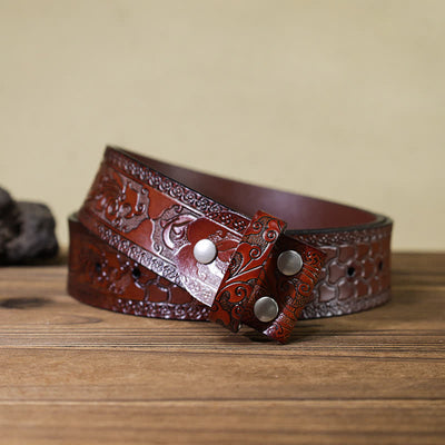 Men's DIY Wood Bead Rhinestone Boot Buckle Leather Belt