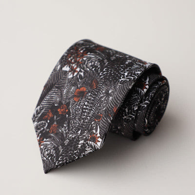 Men's Floral Animal Garden Scene Pattern Necktie