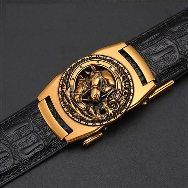 Men's DIY Double Horse Head Automatic Buckle Leather Belt