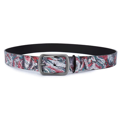 Red Green Painting Graffiti Pattern Genuine Leather Belt