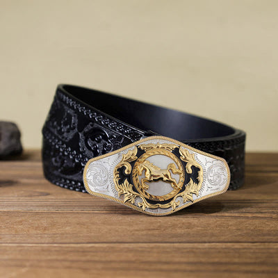 Men's DIY Western Golden Animal Buckle Leather Belt