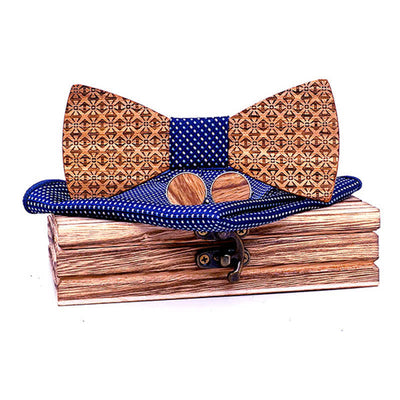 3Pcs Men's Christmas Snowflakes Wooden Bow Tie Set