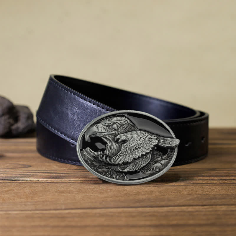 Men's DIY Double Eagle Embossed Buckle Leather Belt
