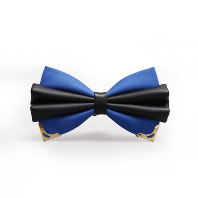 Men's Double Layer Faux Leather Golden Tipped Bow Tie