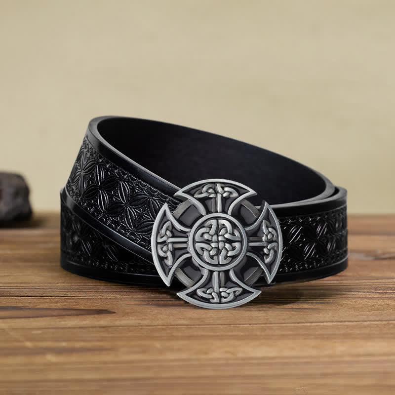 Men's DIY Viking Celtic Cross Knot Buckle Leather Belt