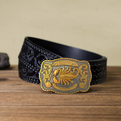 Men's DIY Golden Scorpion Buckle Leather Belt