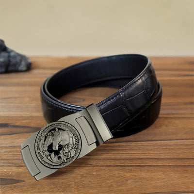 Men's DIY Gray Horse Head Automatic Buckle Leather Belt