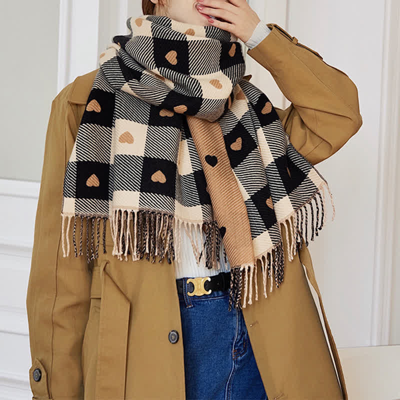 Women's Winter Cape Love Checkerboard Scarf