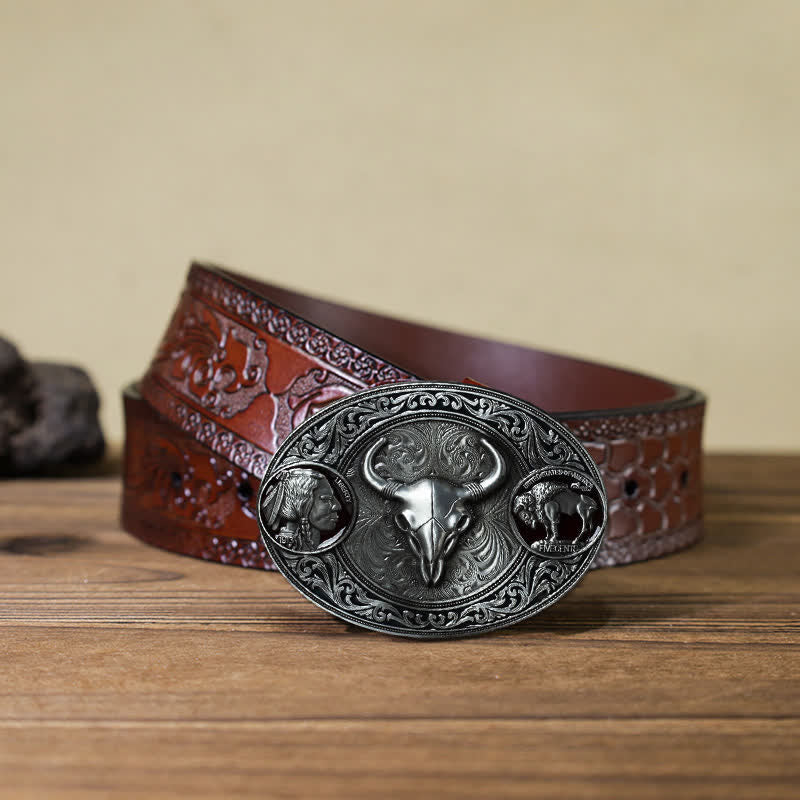 Men's DIY Typical Western Skull Buckle Leather Belt