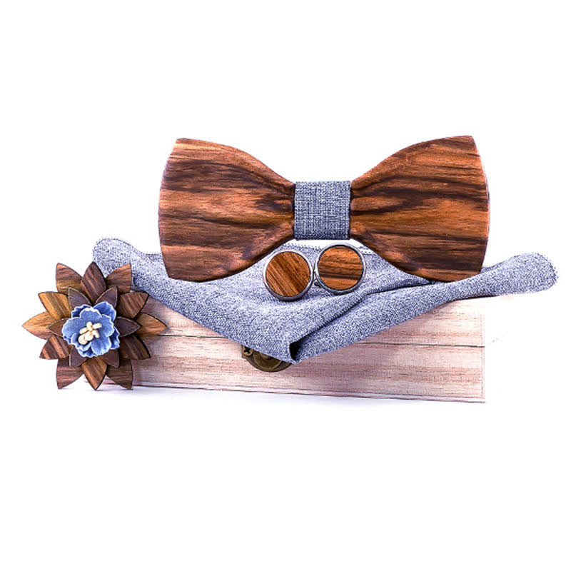 4Pcs Men's Formal Concave Wooden Bow Tie Set