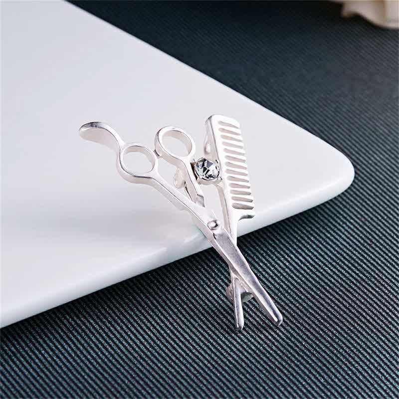 Unisex Novelty Barber Scissors Comb Brooch