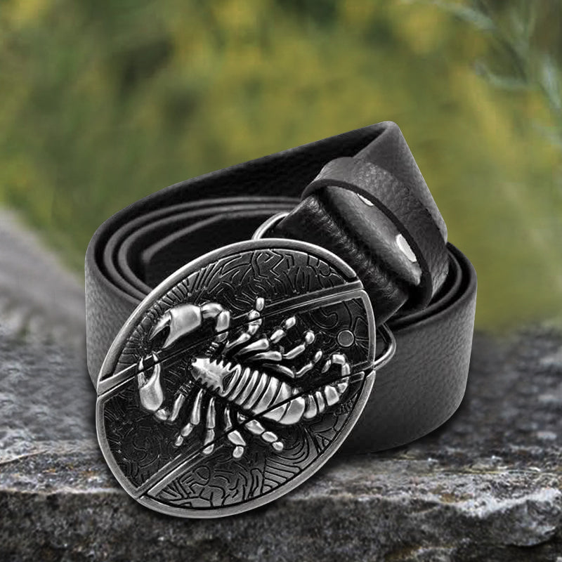 Men's Scorpion Leather Belt With Folding Knife