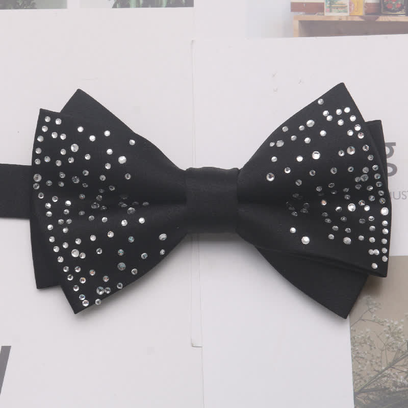 Men's Double Layer Beads Sparkly Evening Bow Tie